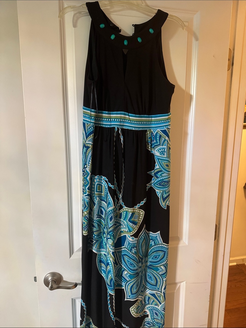 Studio I Black Maxi Dress with Teal Floral Print